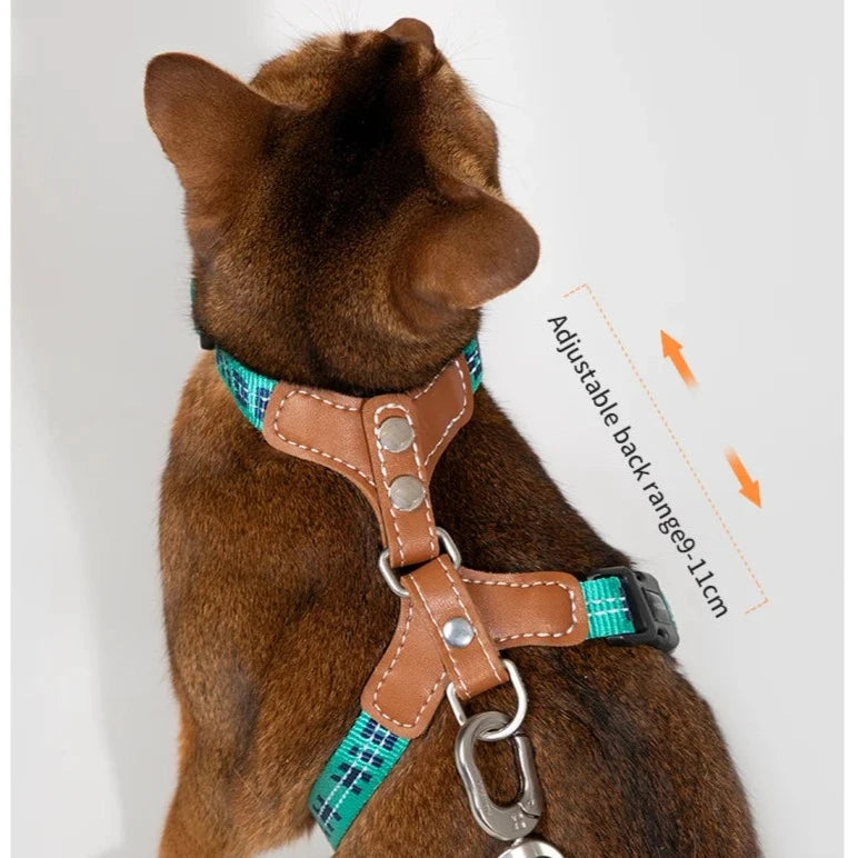 Leather Light Cat Harness and Leash Set Adjustable