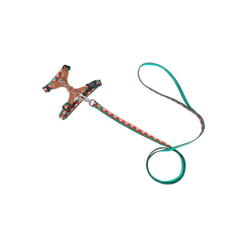 Leather Light Cat Harness and Leash Set Green