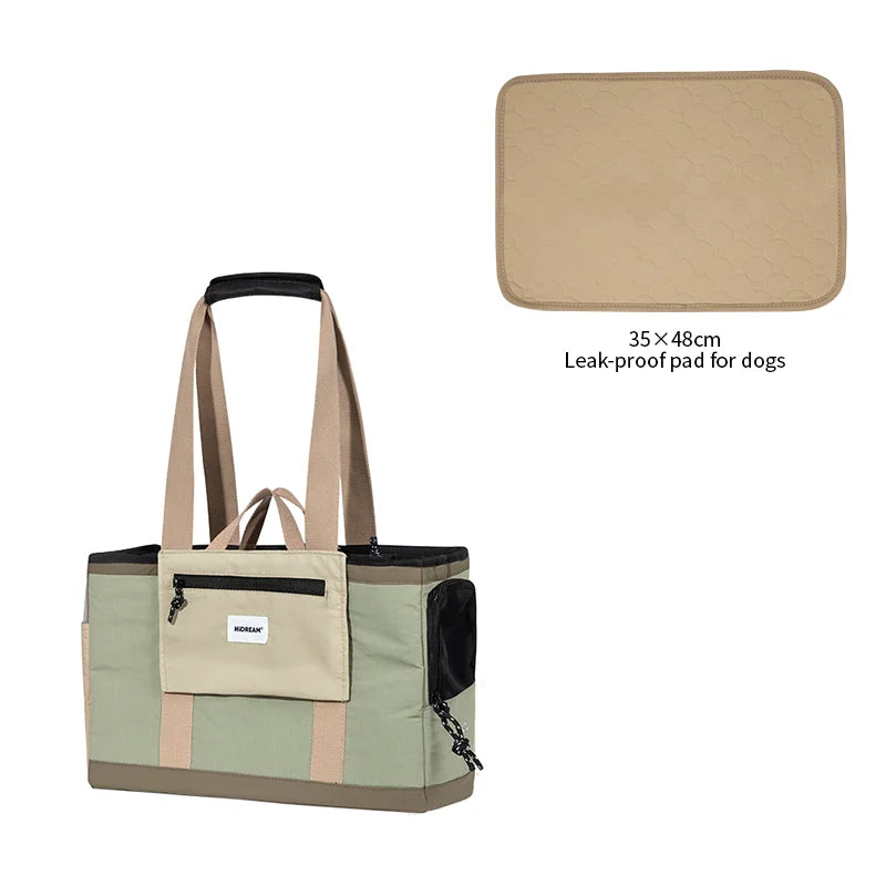 Picnic Dog and Cat Travel Carrier Tote Bag Olive Green with Urine Pad