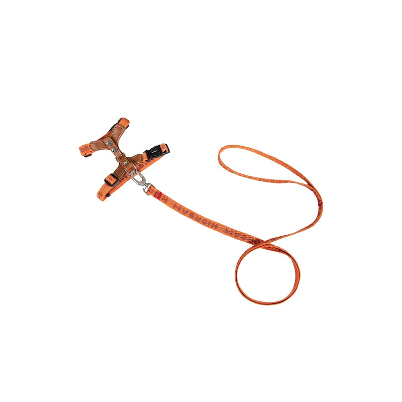 Leather Light Cat Harness and Leash Set Orange Bobo