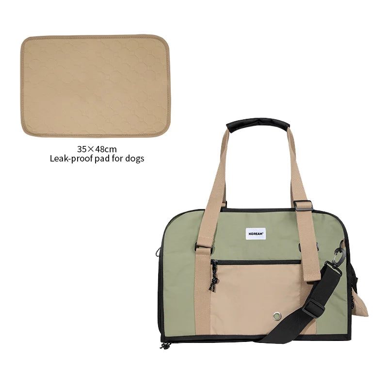 Explorer Duffle Dog and Cat Travel Bag With Cooler Pocket Olive Green with Urine Pad